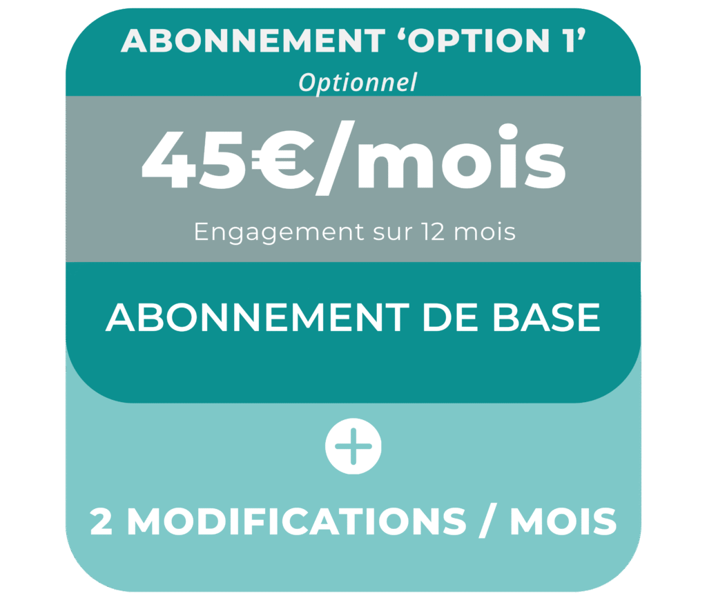 Tableau abonnement option 1 création sites internet 974- 45€/mois avec 2 modifications  création site internet professionnel Réunion 974